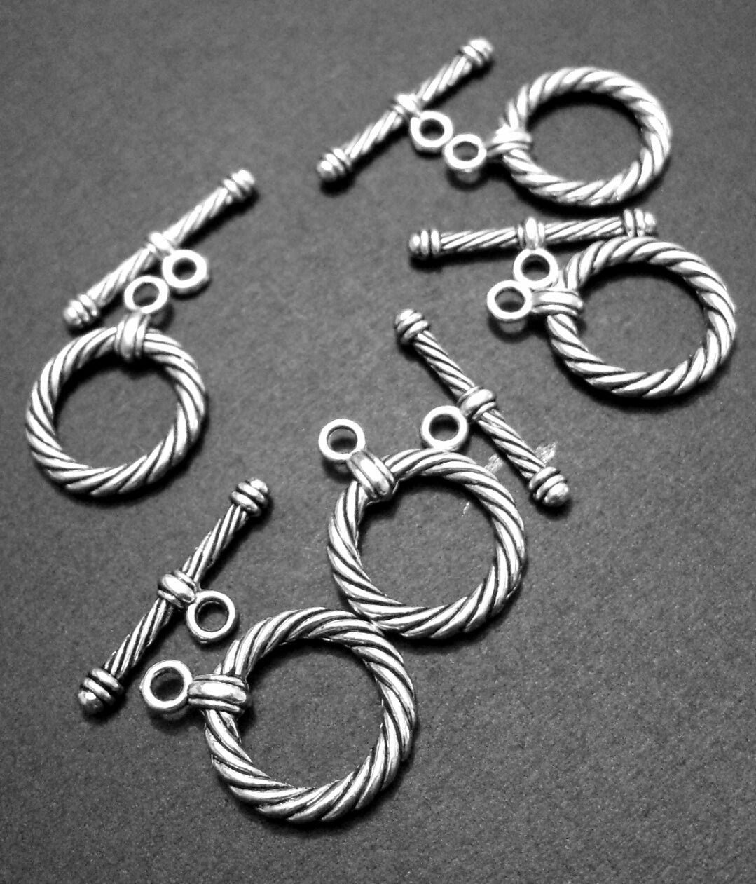 ESC-TC69: Antique Silver Rope Toggle Clasps: