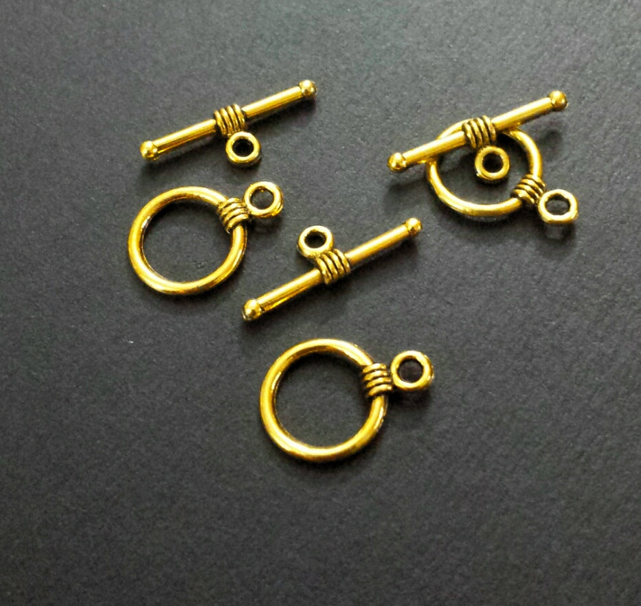 ESC-TC10: Antique Gold Toggle Clasps: Ring: 12mm: Bar18mm