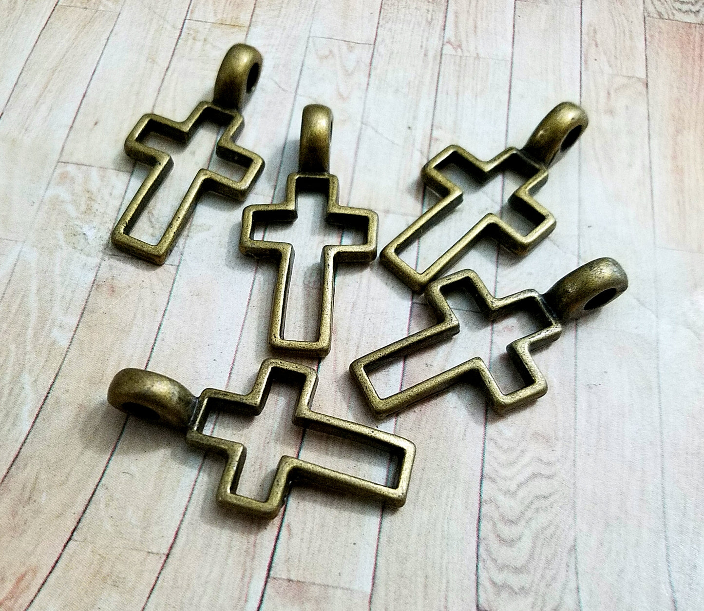 ESC-CR71: Antique Brass Hollow Cross Pendants: 36x19mm