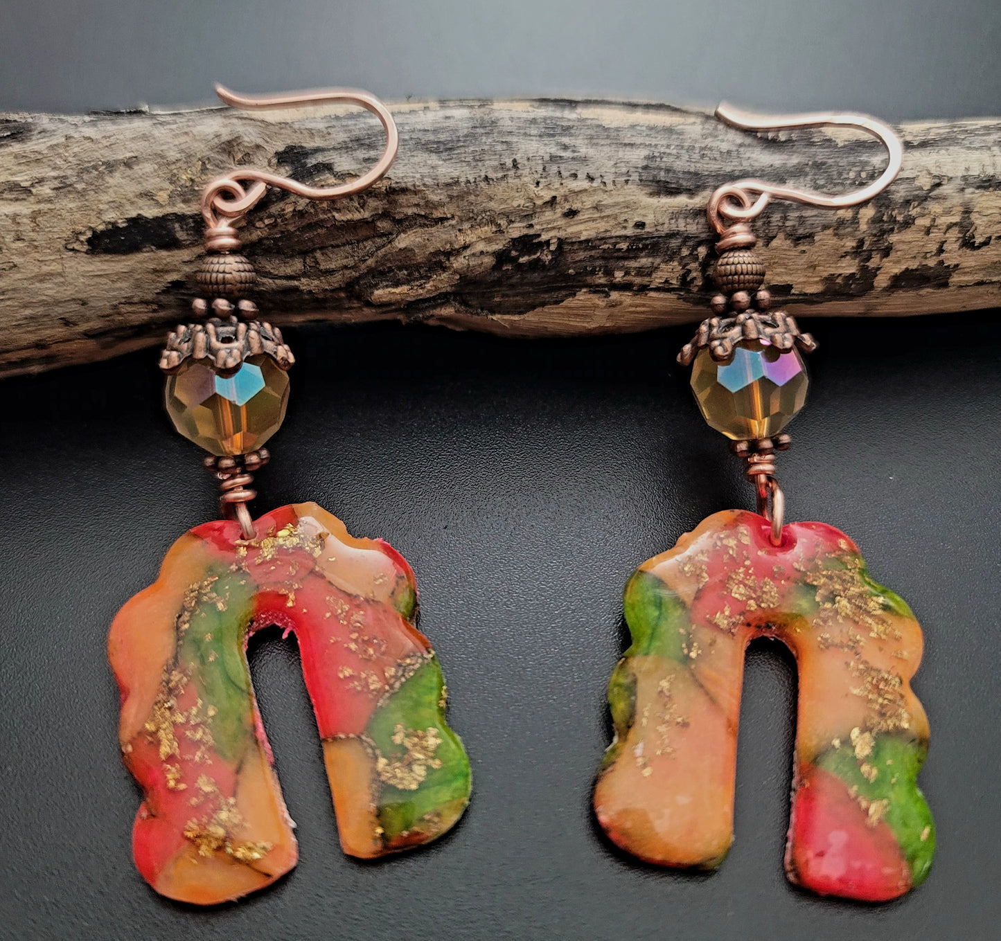 Paola: Translucent Polymer Clay with Orange and Green Clay Earrings