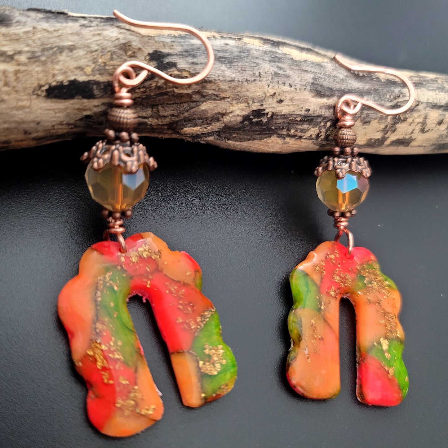 Paola: Translucent Polymer Clay with Orange and Green Clay Earrings