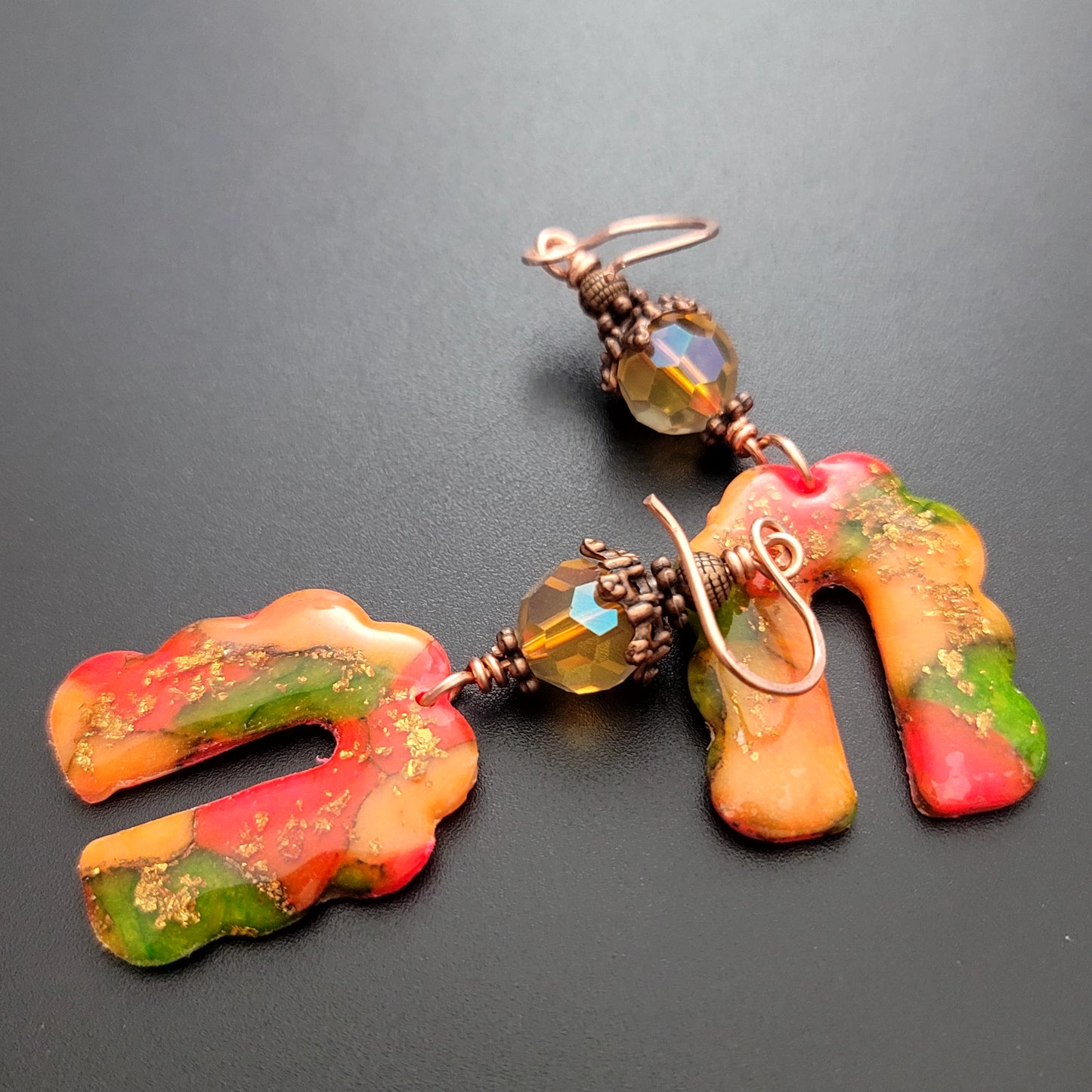 Paola: Translucent Polymer Clay with Orange and Green Clay Earrings