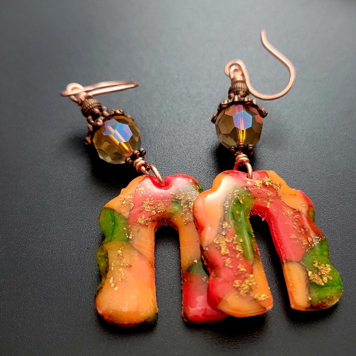 Paola: Translucent Polymer Clay with Orange and Green Clay Earrings