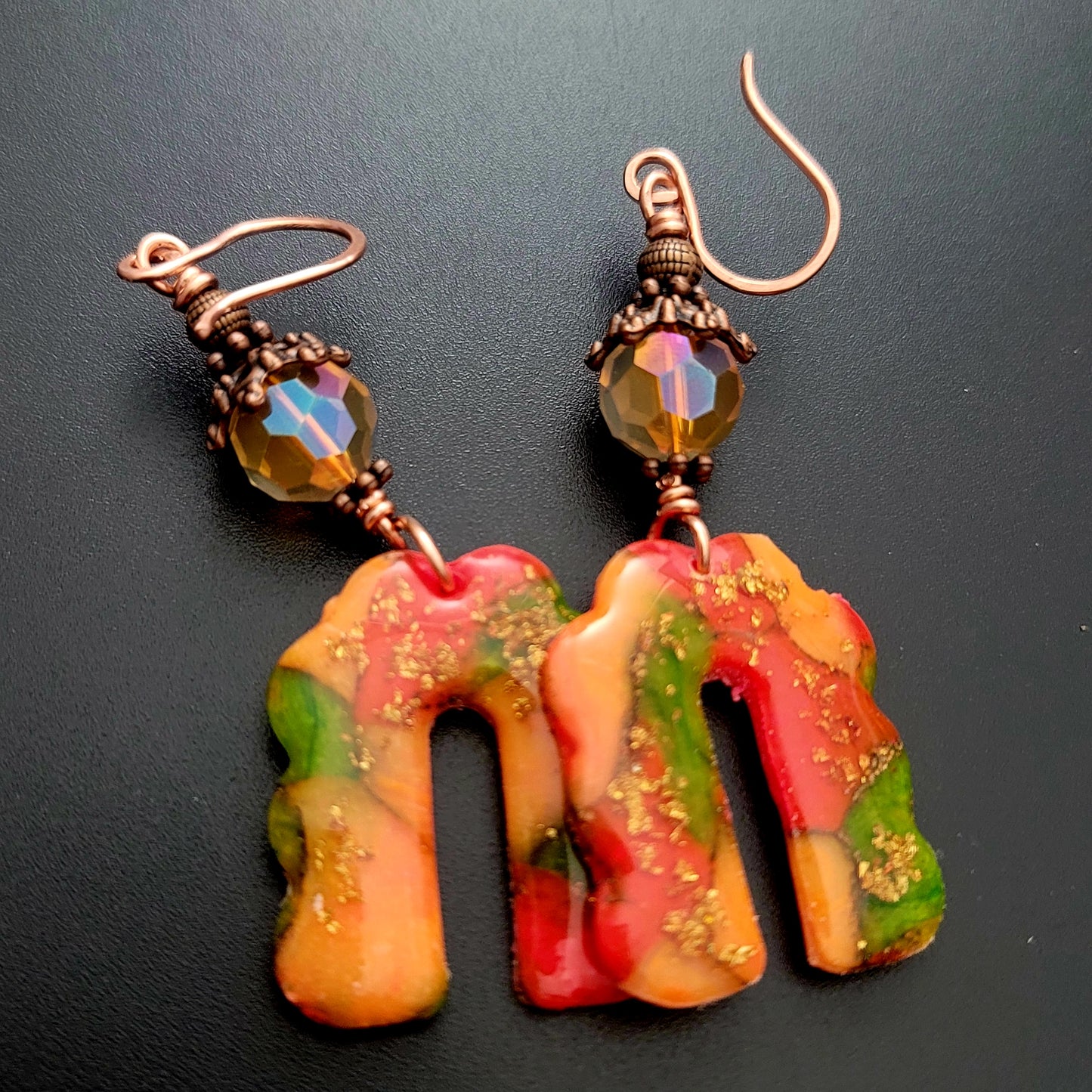 Paola: Translucent Polymer Clay with Orange and Green Clay Earrings