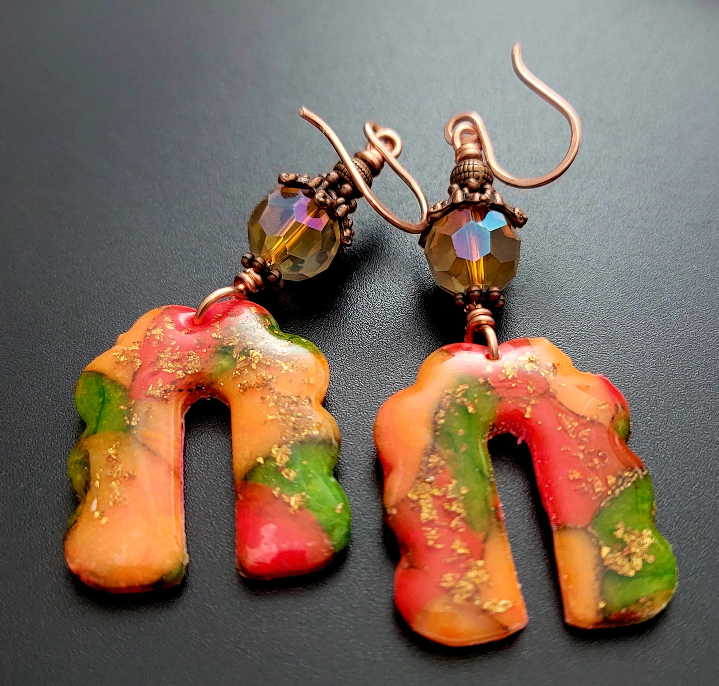 Paola: Translucent Polymer Clay with Orange and Green Clay Earrings