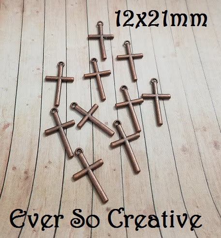 ESC-CR80: Antique Copper Tiny Cross Charms: 12x21mm: 7pcs