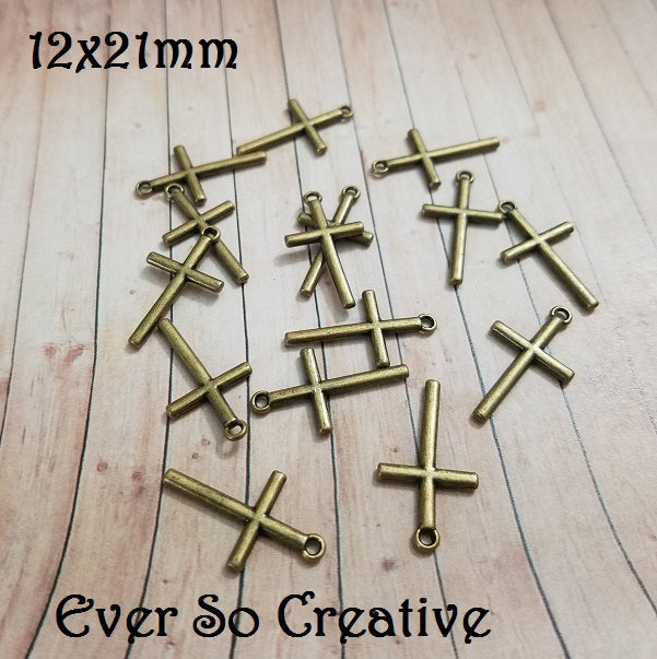 ESC-CR79: Antique Brass Tiny Cross Charms: 12x21mm: 10pcs