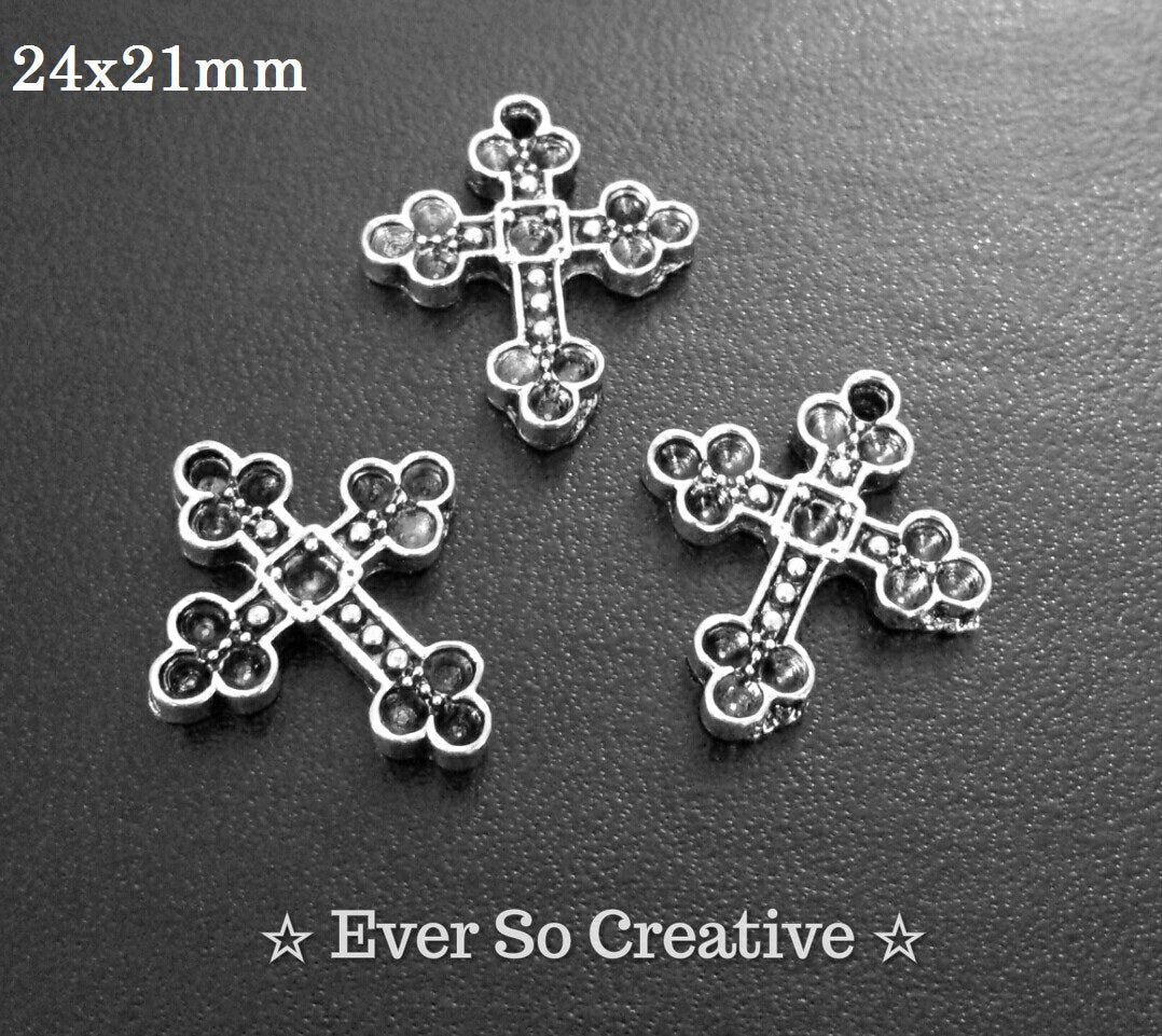 ESC-CR58: Antique Silver Cross Botonée Pendant Settings: 24x21mm: 5pcs
