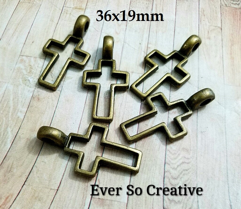 ESC-CR71: Antique Brass Hollow Cross Pendants: 36x19mm