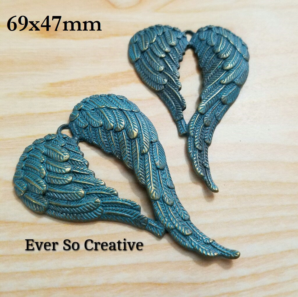 ESC-FW05: Patina Extra Large Angel Wing Pendants: 69x47mm