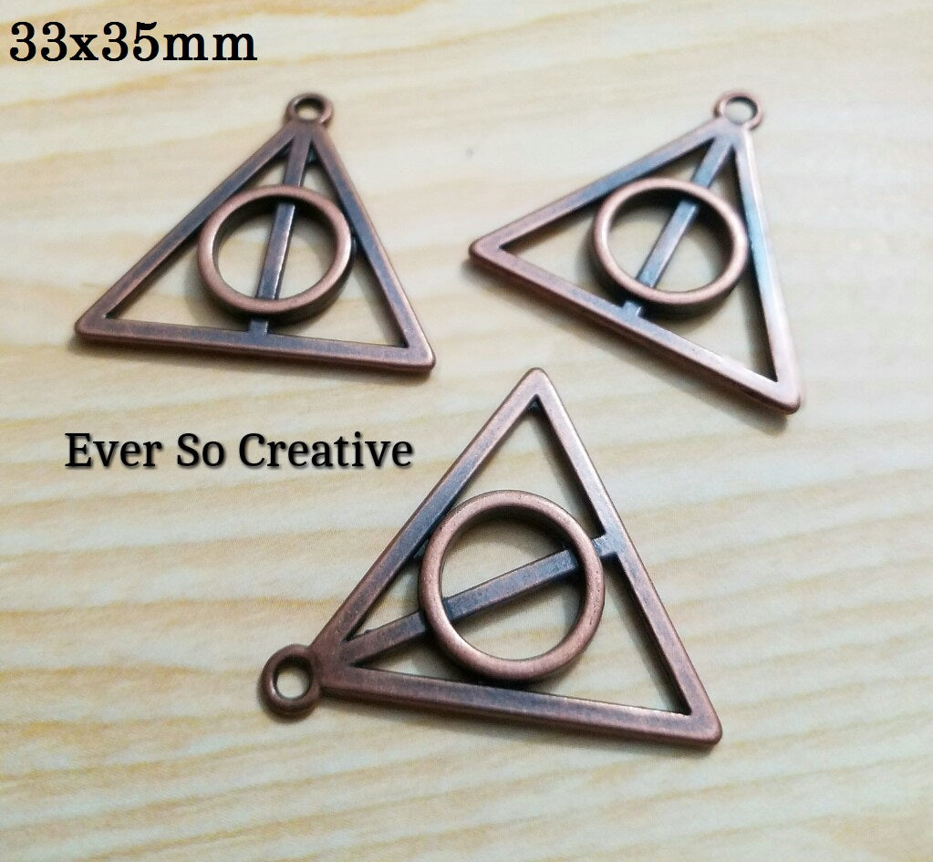ESC-MM45: Antique Copper Deathly Hallow Pendants: 33x35mm (4pcs)