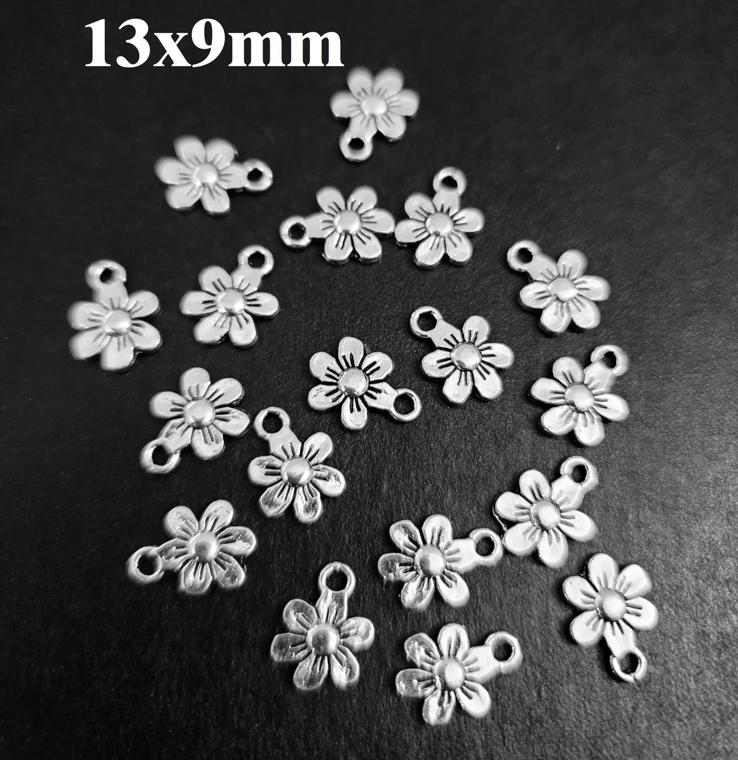 ESC-NC119: Antique Silver Small Flower Charms: 13x9mm: 10pcs