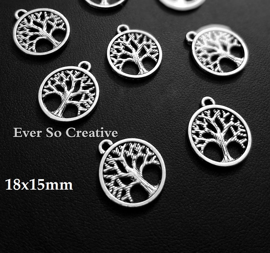 ESC-NC37: Antique Silver Small Round Tree of Life Charms: 18x15mm
