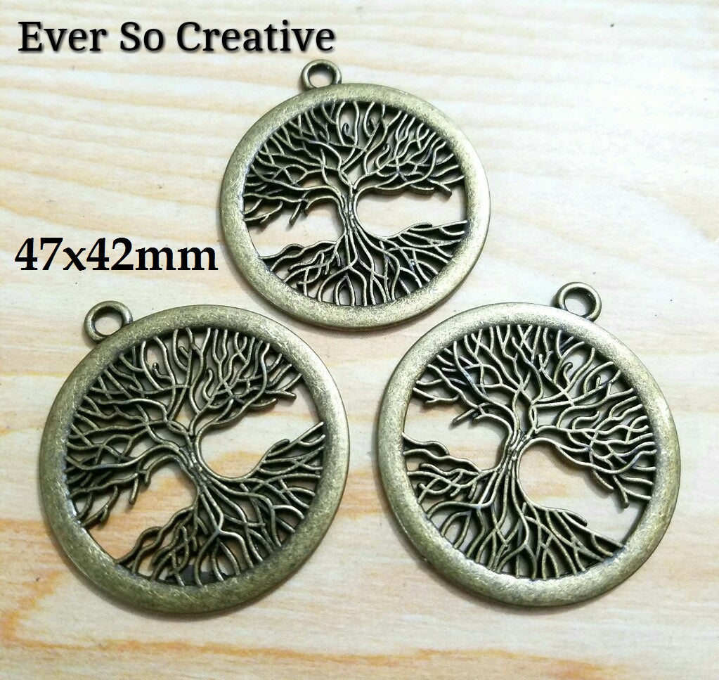 ESC-NC49: Extra Large Antique Brass Tree of Life Pendant: 47x42mm
