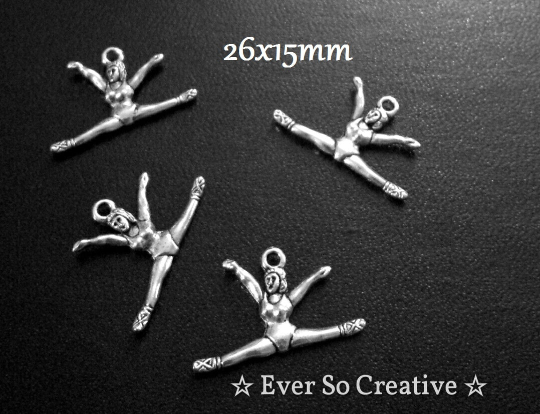 ESC-SA29: Antique Silver Gymnast Charm: 29x10mm