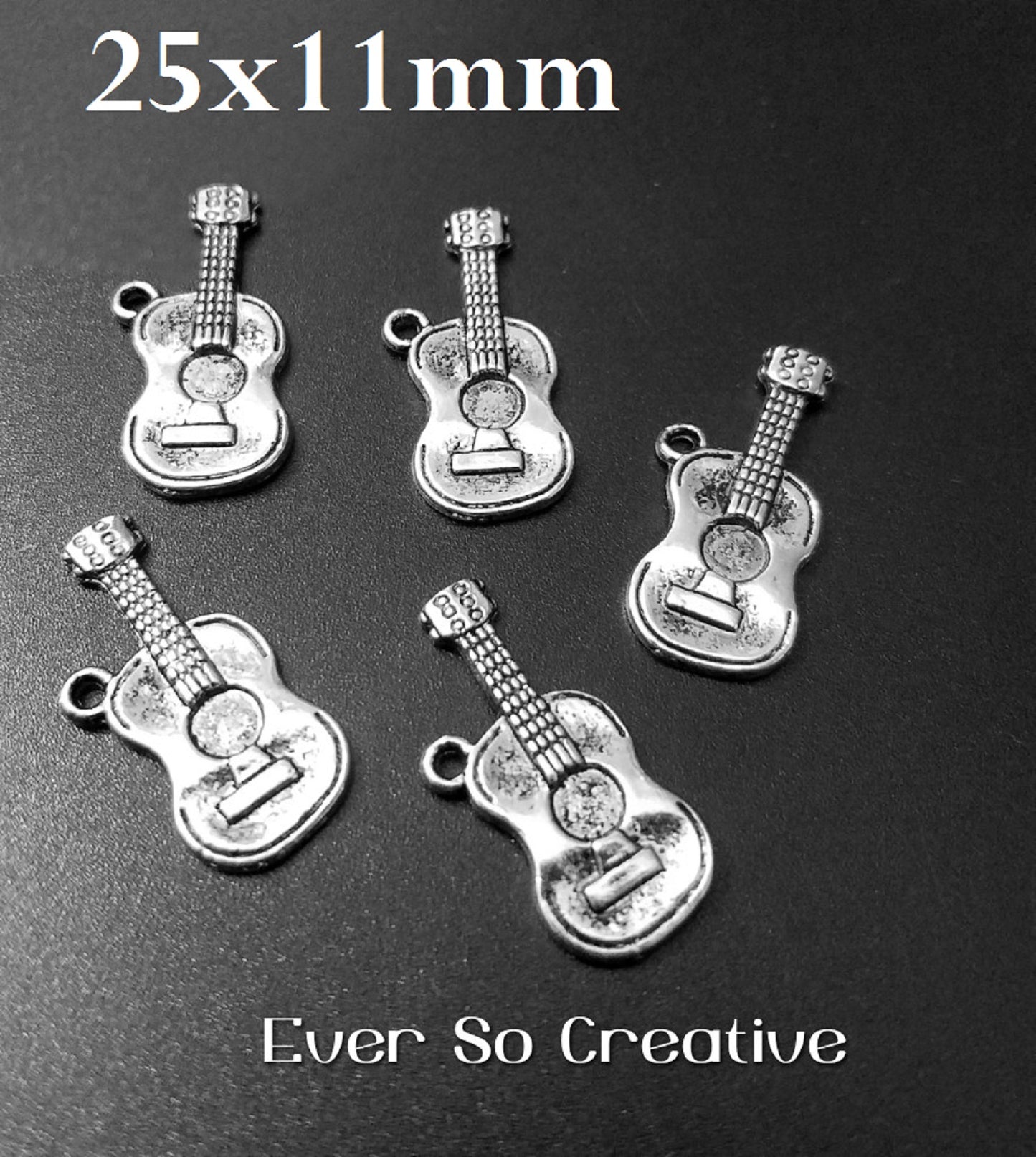 ESC-SA42: Antique Silver Guitar Charm: 25x11mm
