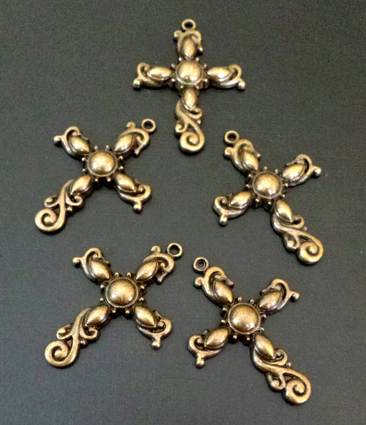 ESC-CR17: Antique Brass Bubble Cross Pendant: 41x24mm: 4pcs