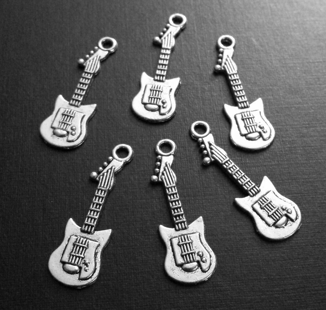 ESC-SA48: Antique Silver Electric Guitar Pendants: 32x10mm [6pcs]