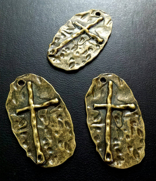 ESC-CR76: Antique Brass Embossed Cross Pendants: 47x20mm: 4pcs