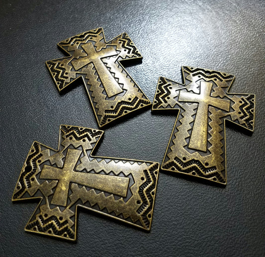ESC-CR95: Antique Brass Hieroglyphic Cross Pendants: 48x40mm: 2pcs