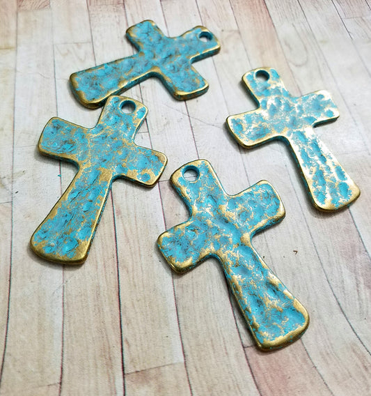 ESC-CR51: Hammed Patina Cross Pendants: 44x30mm: 4pcs