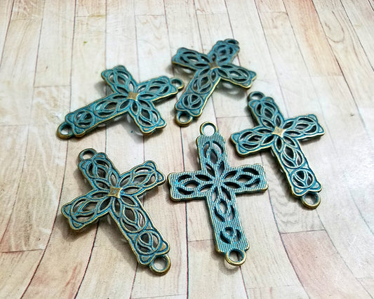 ESC-CR50: Patina Filigree Cross Connector/Pendants: 41x26mm: 5pcs