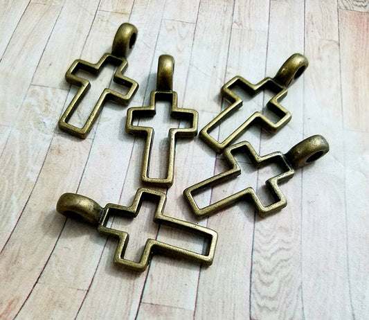 ESC-CR71: Antique Brass Hollow Cross Pendants: 36x19mm