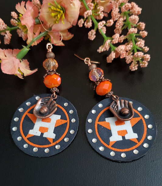 Houston Astros Genuine Leather Crystal Earrings