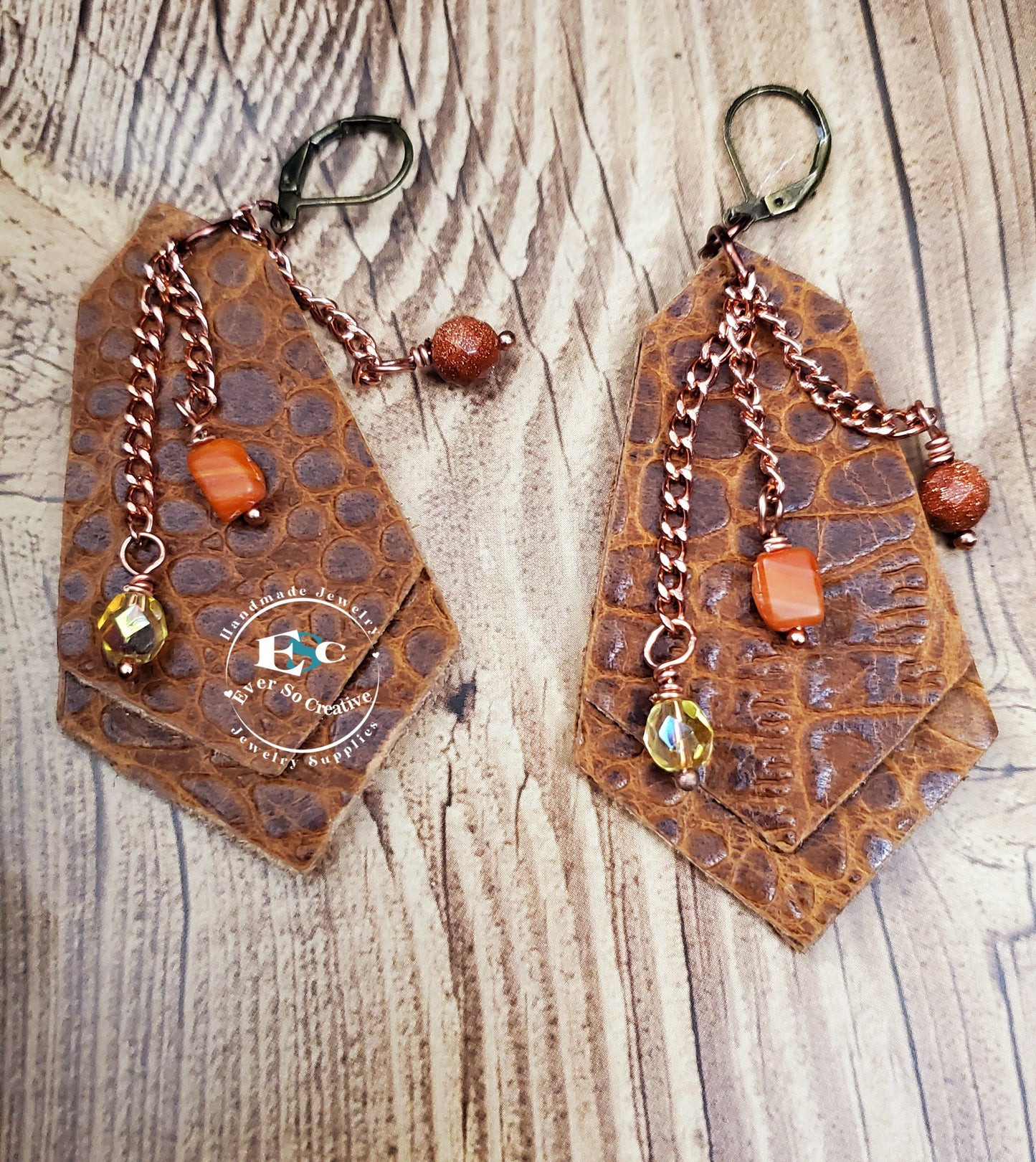 Genuine Leather: Alligator Leather Double Layer Earrings