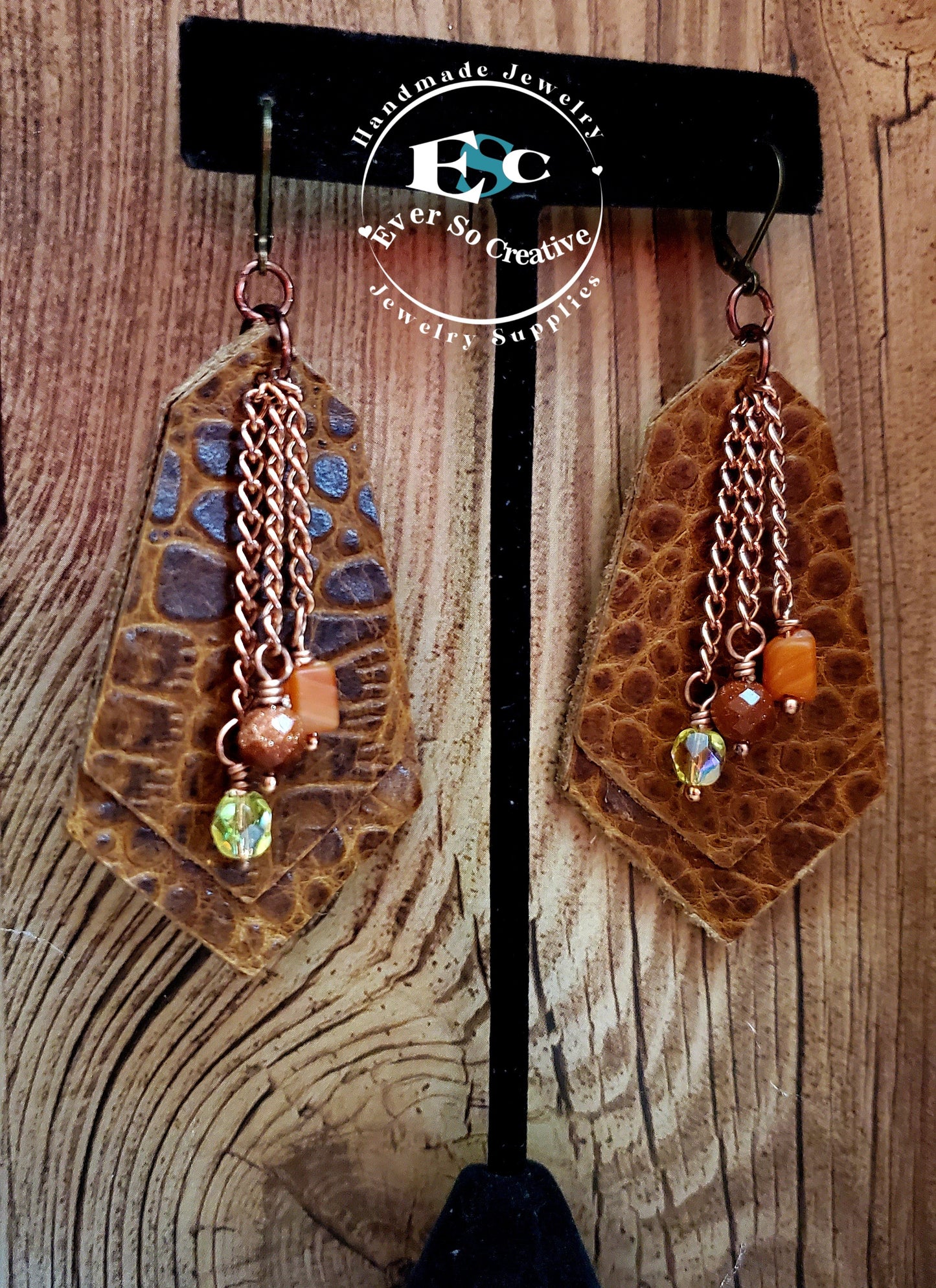 Genuine Leather: Alligator Leather Double Layer Earrings