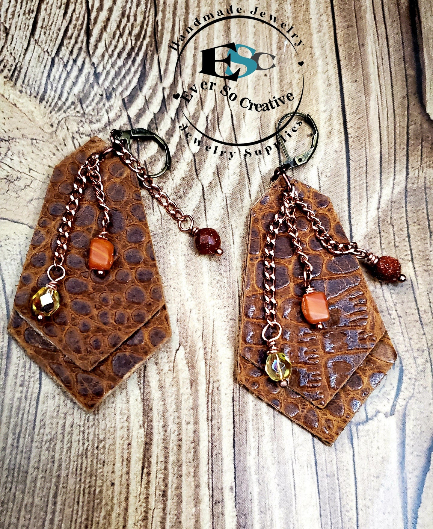 Genuine Leather: Alligator Leather Double Layer Earrings