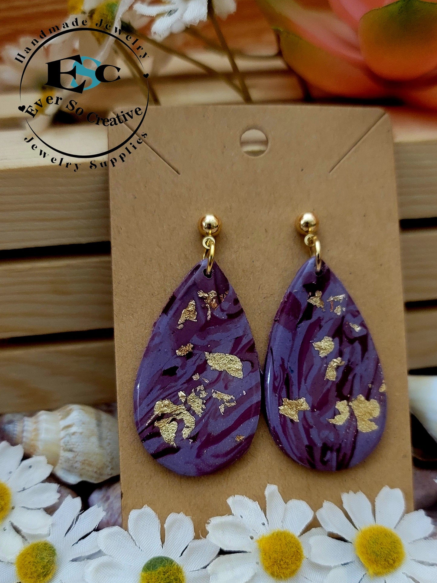 Mariana: Tyrian Purple Tear Drop Shape Polymer Clay Earrings