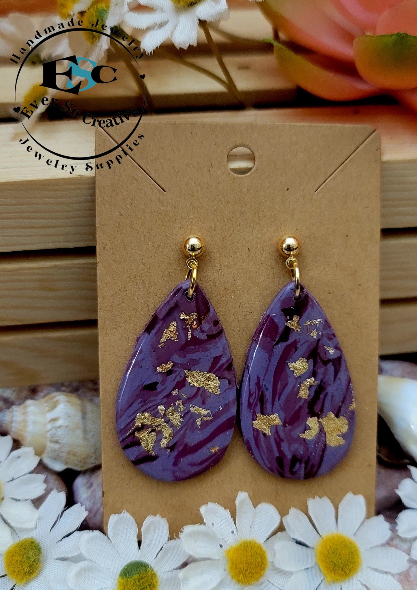 Mariana: Tyrian Purple Tear Drop Shape Polymer Clay Earrings