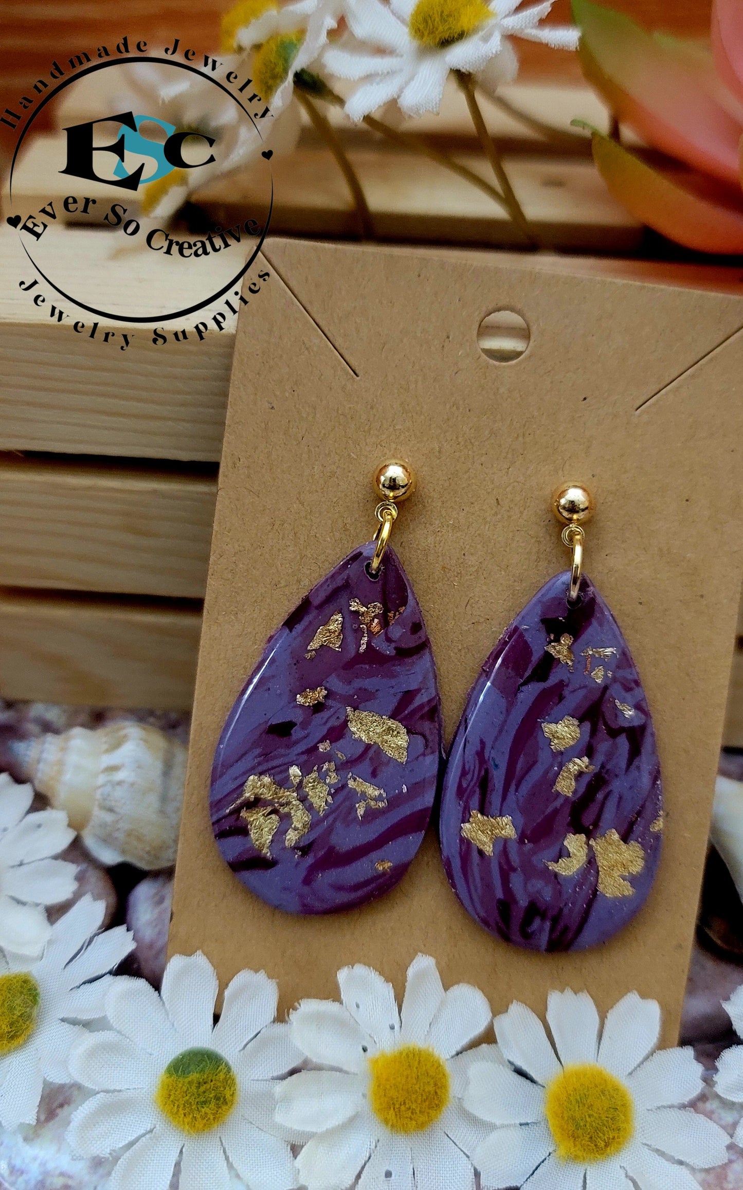 Mariana: Tyrian Purple Tear Drop Shape Polymer Clay Earrings