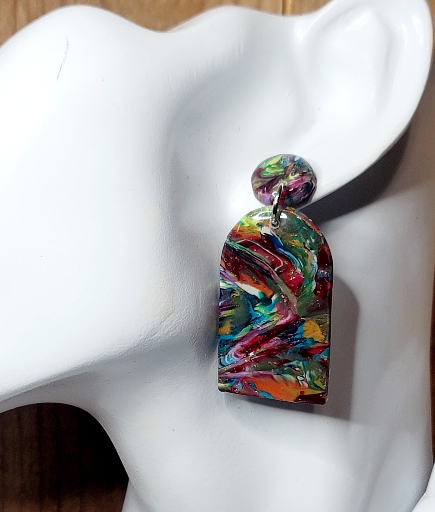 Otoño: Oval Square Translucent Colored Scraped Polymer Clay Earrings