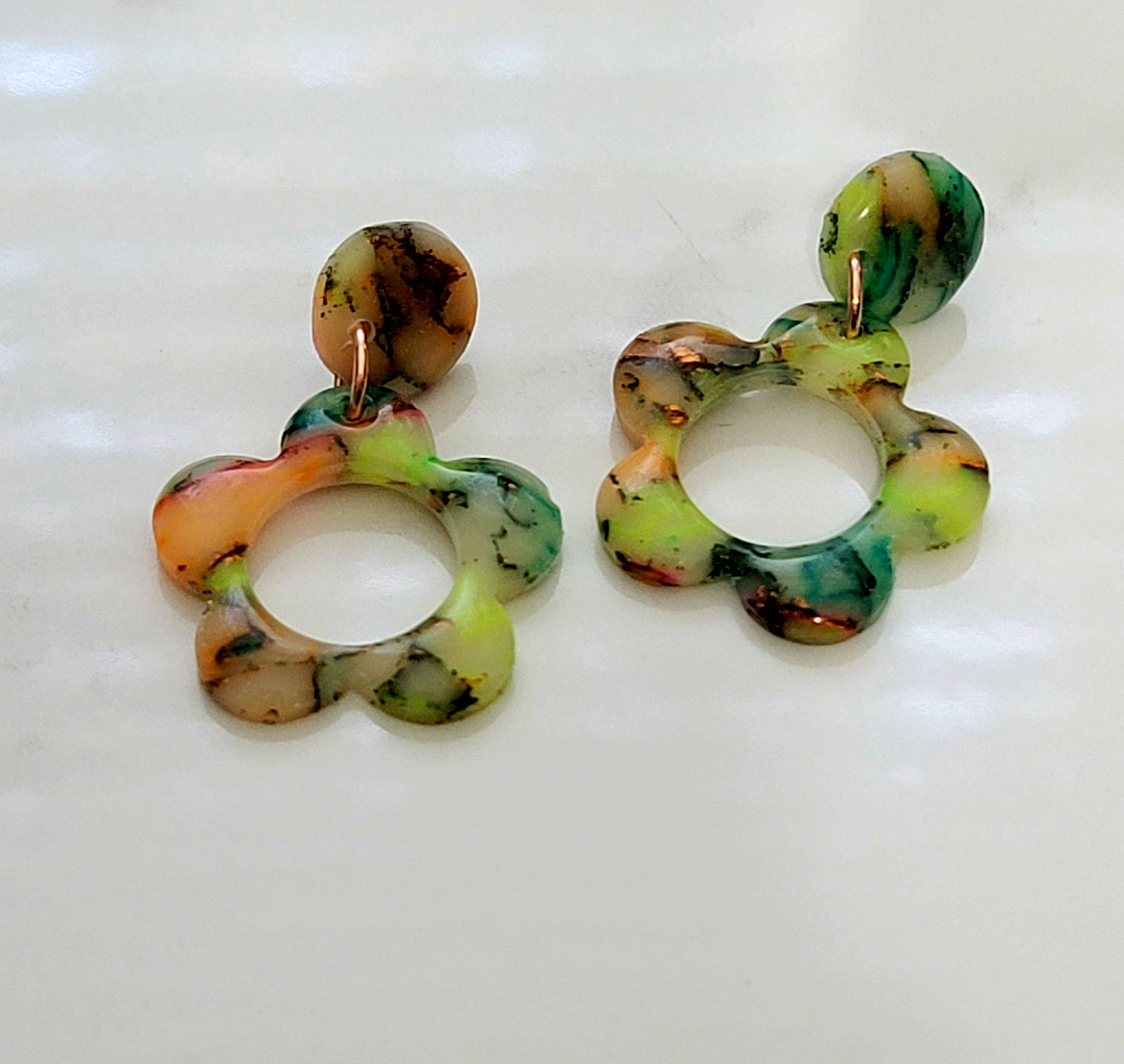 Margarita: Translucent Inked Polymer Clay Earrings: Flower Shape