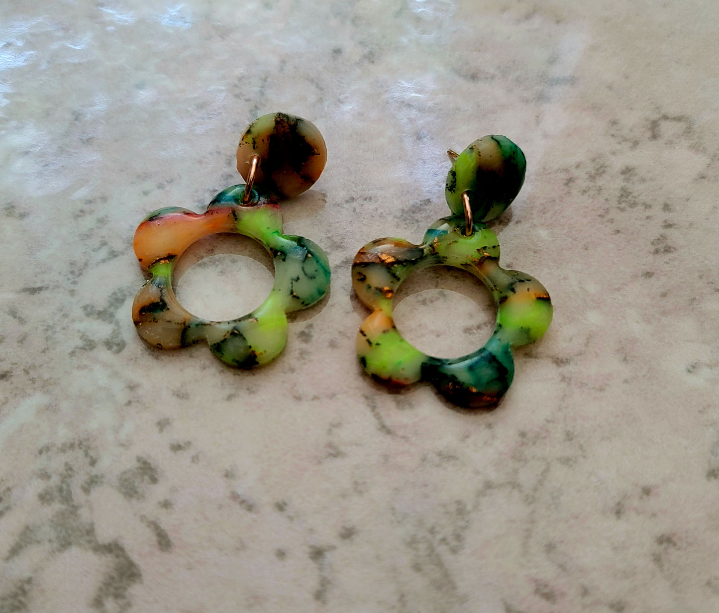 Margarita: Translucent Inked Polymer Clay Earrings: Flower Shape