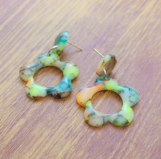 Margarita: Translucent Inked Polymer Clay Earrings: Flower Shape