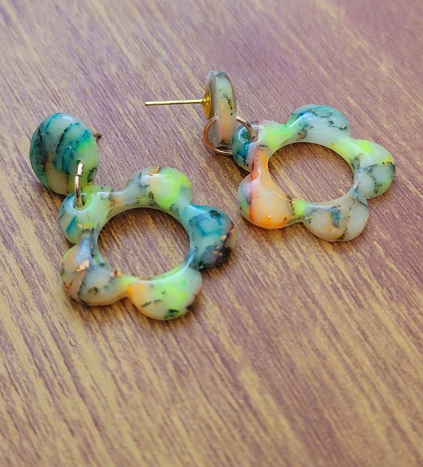 Margarita: Translucent Inked Polymer Clay Earrings: Flower Shape