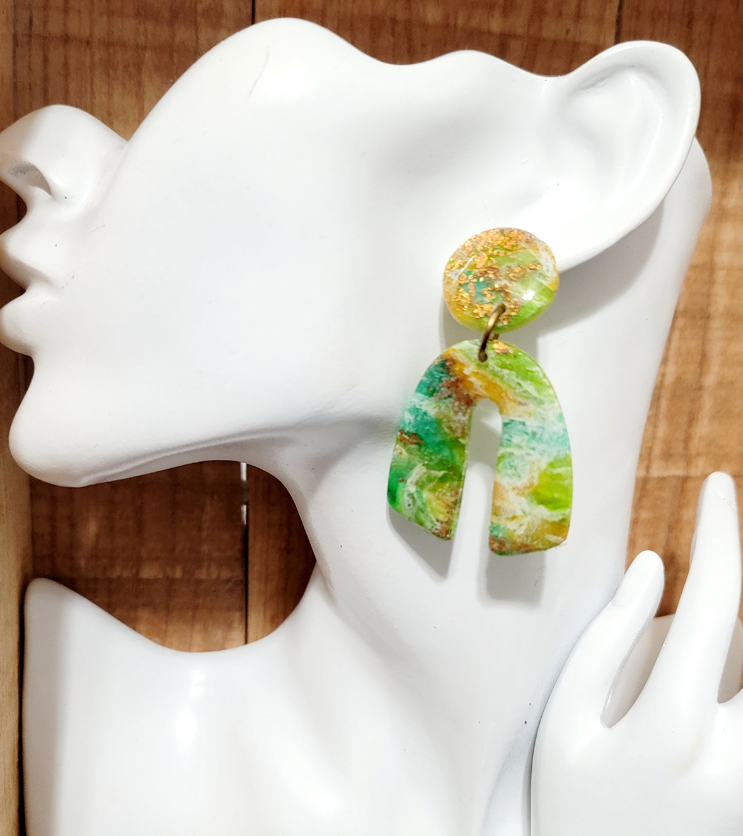 Ana Luisa: Green/White/Lime Green Polymer Clay Earrings