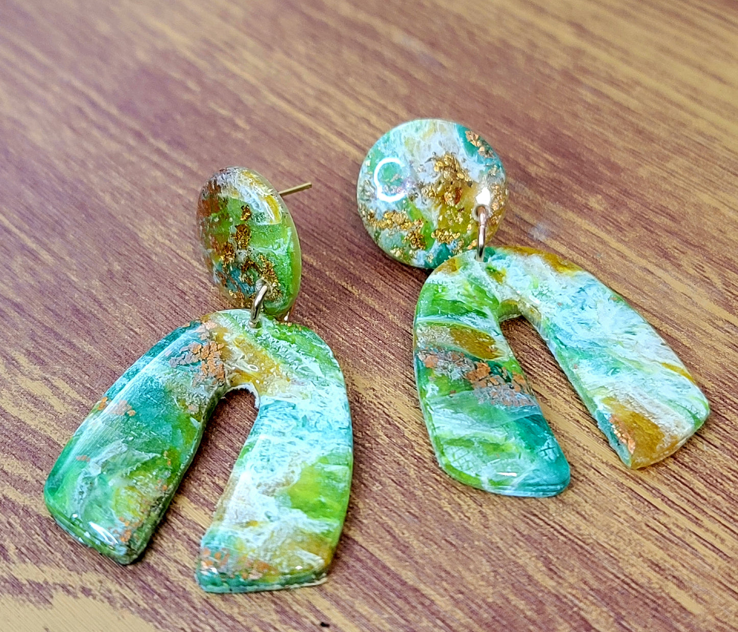 Ana Luisa: Green/White/Lime Green Polymer Clay Earrings