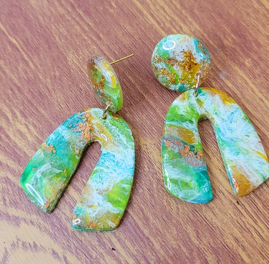 Ana Luisa: Green/White/Lime Green Polymer Clay Earrings