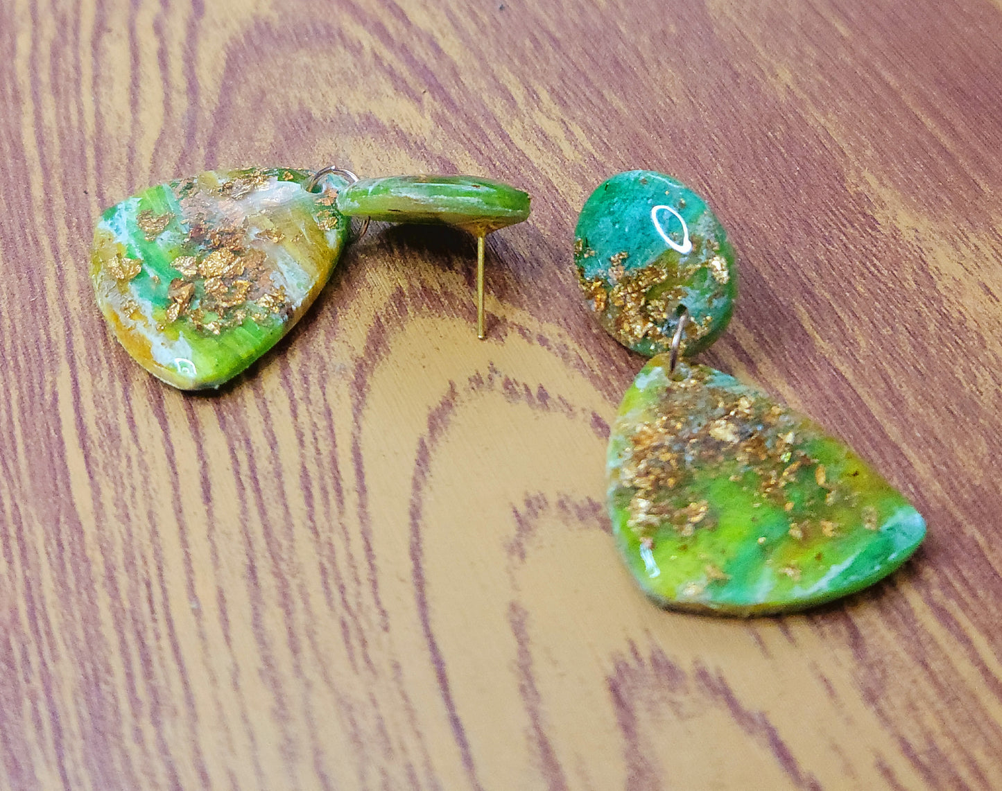 Daisy: Green/White/Lime Green Polymer Clay Earrings