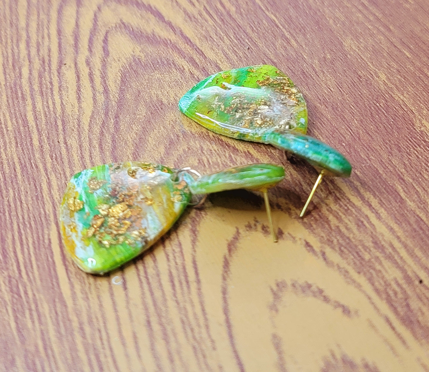 Daisy: Green/White/Lime Green Polymer Clay Earrings