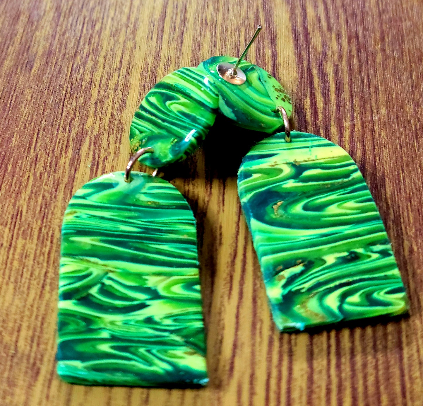 Katrina: Green, Hunter Green & Yellow Kato Polymer Clay Earrings