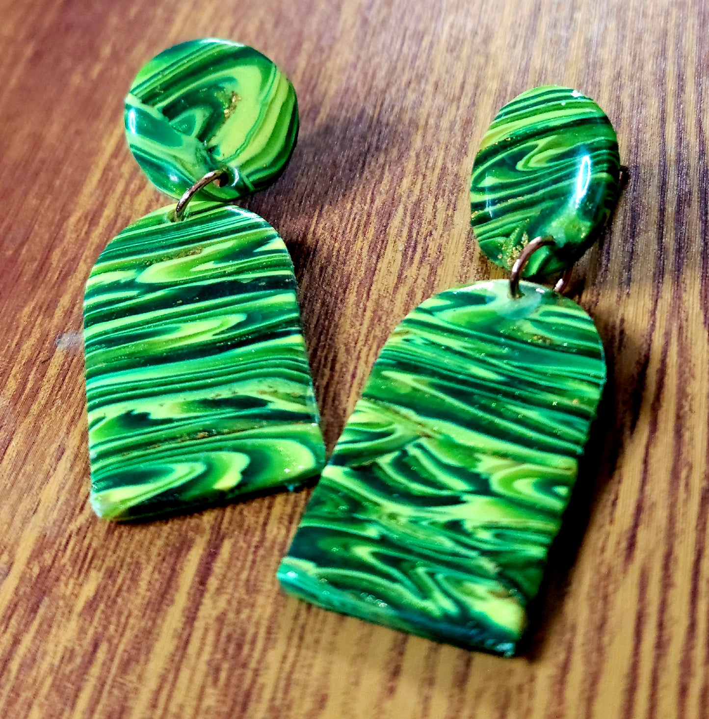 Katrina: Green, Hunter Green & Yellow Kato Polymer Clay Earrings