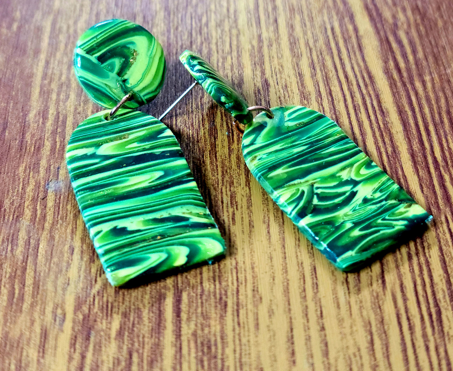 Katrina: Green, Hunter Green & Yellow Kato Polymer Clay Earrings