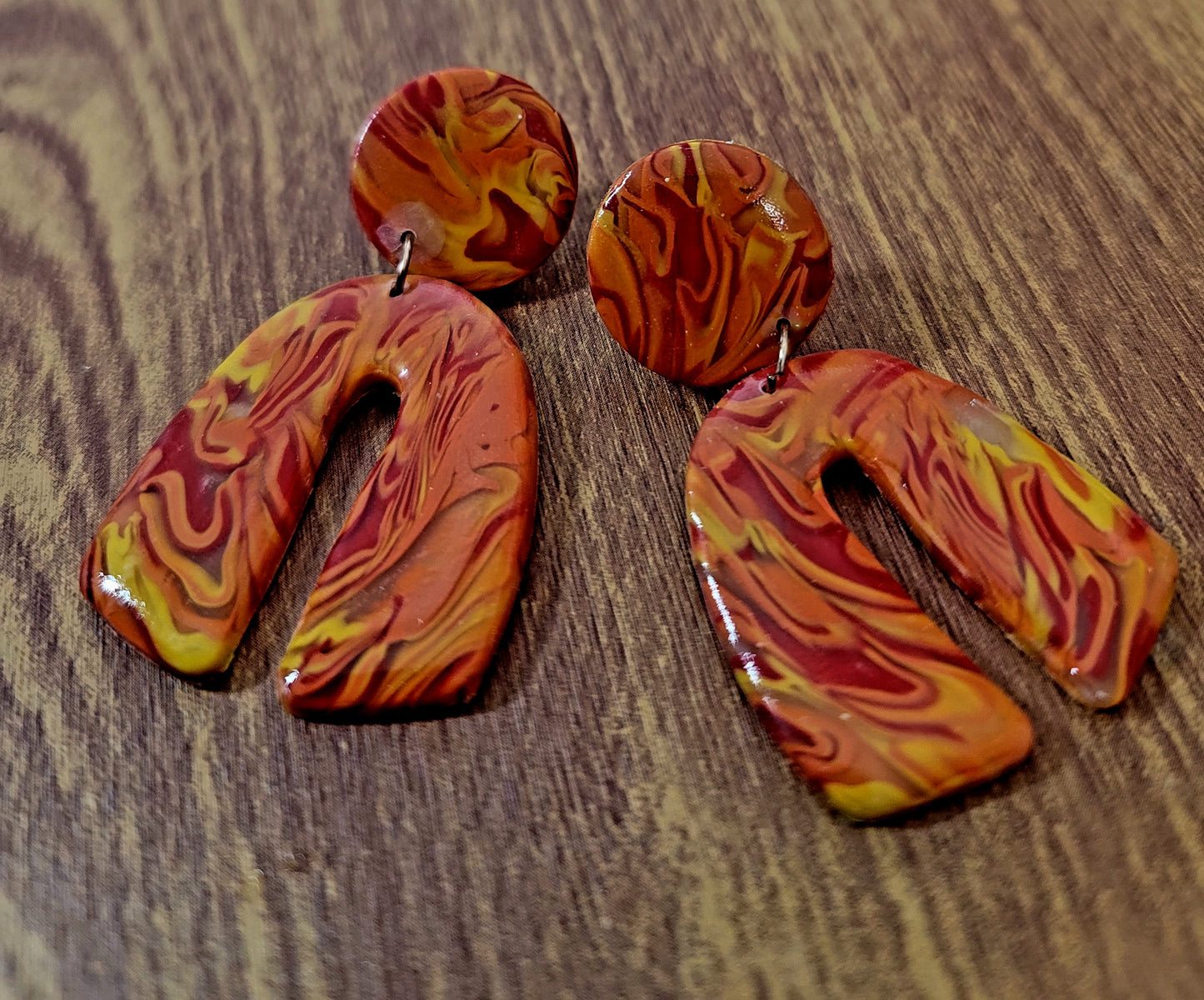 Maricela: Yellow, Red, Translucent and Orange Polymer Clay Earrings