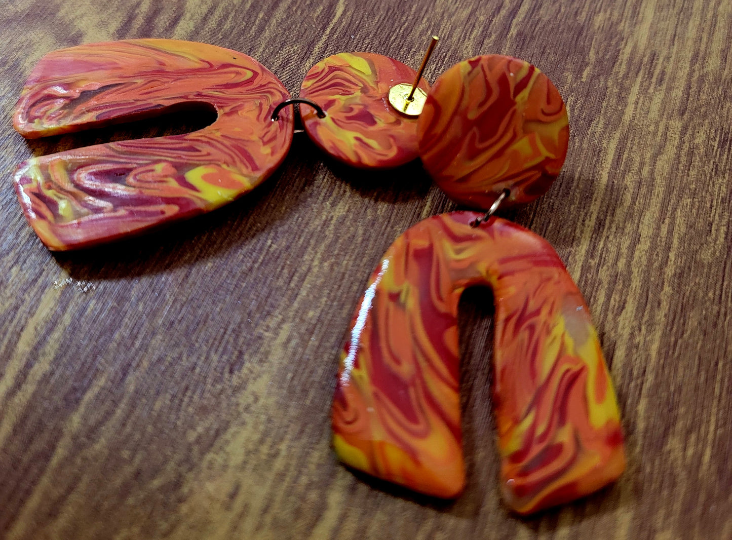 Maricela: Yellow, Red, Translucent and Orange Polymer Clay Earrings