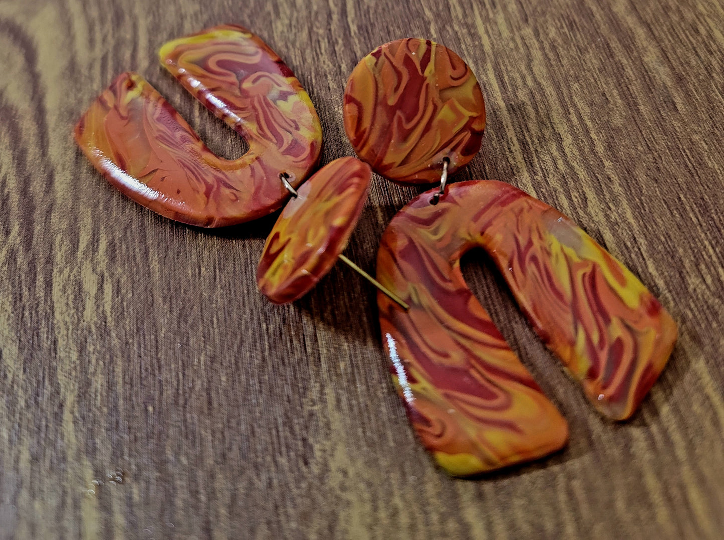 Maricela: Yellow, Red, Translucent and Orange Polymer Clay Earrings